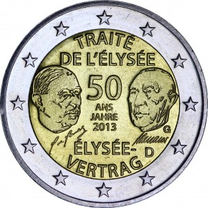 2 евро 2013 Германия Елисейский договор, двор G цена, стоимость