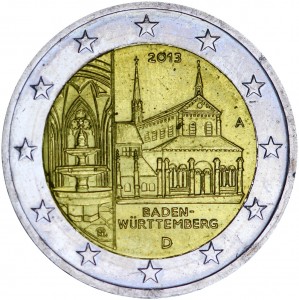 2 евро 2013 Германия Баден-Вюртемберг, монастырь Маульбронн, двор A
