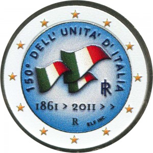 2 евро 2011 Италия 150 лет объединения Италии цветная цена, стоимость