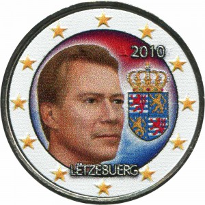 2 евро 2010, Люксембург, Герб Великого герцога Люксембурга Анри, цветная цена, стоимость