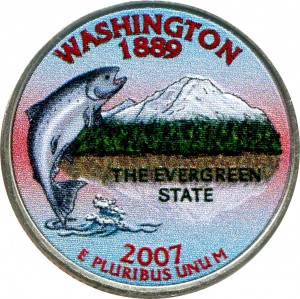 25 центов 2007 США Вашингтон (Washington) (цветная) цена, стоимость