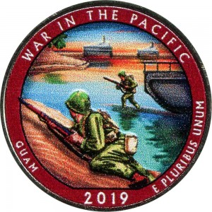 25 центов 2019 США Война в Тихом океане (War in the Pacific), 48-й парк (цветная) цена, стоимость