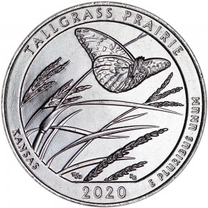 25 центов 2020 США Таллграсс Прейри (Tallgrass Prairie), 55-й парк, двор D цена, стоимость