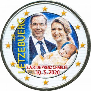 2 евро 2020 Люксембург, Рождение Принца Чарльза (цветная) цена, стоимость