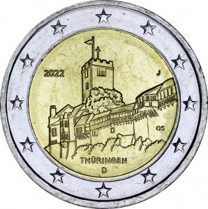 2 евро 2022 Германия, Федеральная земля Тюрингия. замок Вартбург, двор J цена, стоимость