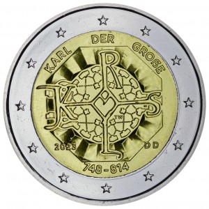 2 евро 2023 Германия, 1275 лет со дня рождения Карла Великого, двор D цена, стоимость