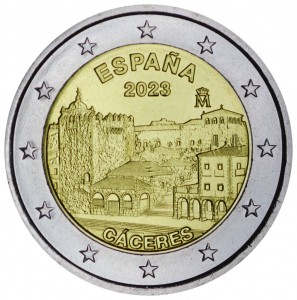 2 евро 2023 Испания, Касерес цена, стоимость