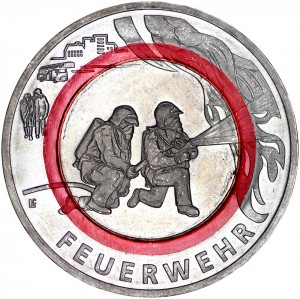 10 евро 2023 Германия, На службе общества, Пожарная охрана, двор F цена, стоимость