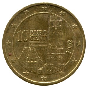 10 центов 2002-2007 Австрия, регулярный чекан, из обращения цена, стоимость