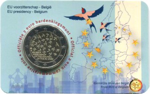 2 евро 2024 Бельгия, Председательство Бельгии в Совете ЕС, в блистере цена, стоимость