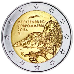 2 евро 2024 Германия Мекленбург-Передняя Померания (холм Кёнигштуль), двор F цена, стоимость