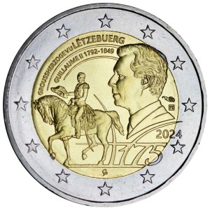 2 евро 2024 Люксембург, 175 лет со дня смерти Великого Герцога Люксембурга Виллема II цена, стоимость
