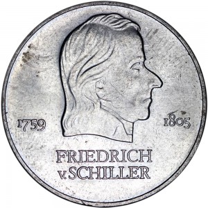 20 марок 1972 Германия, Фридрих Шиллер, со следами обращения цена, стоимость