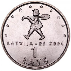 1 лат 2004 Латвия, Спридитис, Землекоп цена, стоимость