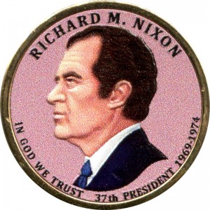 1 доллар 2016 США, 37-й президент Ричард Никсон (цветная) цена, 1 доллар серии Президентские доллары США, стоимость
