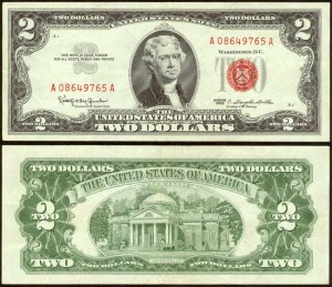2 Dollar 1963 USA, aus dem Verkehr, banknote VF