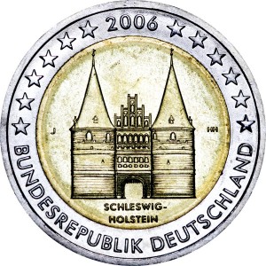 2 евро 2006 Германия, Шлезвиг-Гольштейн, серия "Федеральные земли Германии", двор J  цена, стоимость