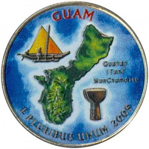 25 центов 2009 США Гуам (Guam) (цветная) цена, стоимость