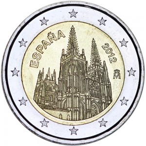 2 euro 2012 Spain Burgos Cathedral price, composition, diameter, thickness, mintage, orientation, video, authenticity, weight, Description