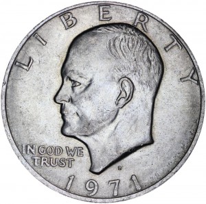 1 dollar 1971 USA Eisenhower, mint mark D price, composition, diameter, thickness, mintage, orientation, video, authenticity, weight, Description