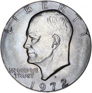 1 dollar 1972 USA Eisenhower, mint mark D price, composition, diameter, thickness, mintage, orientation, video, authenticity, weight, Description