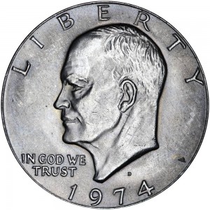 1 dollar 1974 USA mint mark D price, composition, diameter, thickness, mintage, orientation, video, authenticity, weight, Description
