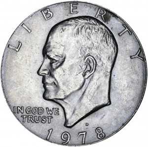 1 dollar 1978 USA mint mark D, rare price, composition, diameter, thickness, mintage, orientation, video, authenticity, weight, Description
