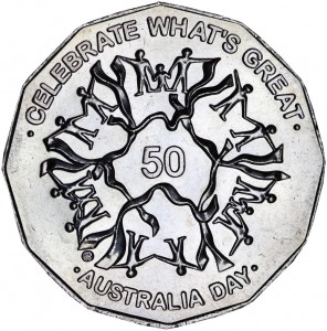 50 cents 2010 Australia  Australia Day  price, composition, diameter, thickness, mintage, orientation, video, authenticity, weight, Description