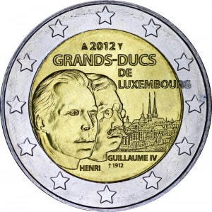 2 euro 2012 Luxembourg: 100th Anniversary of the death of the William IV price, composition, diameter, thickness, mintage, orientation, video, authenticity, weight, Description