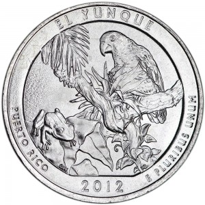Quarter Dollar 2012 USA "El Yunque" 11th National Park mint mark P price, composition, diameter, thickness, mintage, orientation, video, authenticity, weight, Description