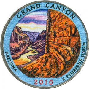 Quarter Dollar 2010 USA "Grand Canyon" 4th National Park, colorized price, composition, diameter, thickness, mintage, orientation, video, authenticity, weight, Description