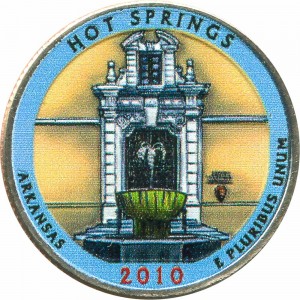Quarter Dollar 2010 USA "Hot Springs" 1st National Park, colorized price, composition, diameter, thickness, mintage, orientation, video, authenticity, weight, Description