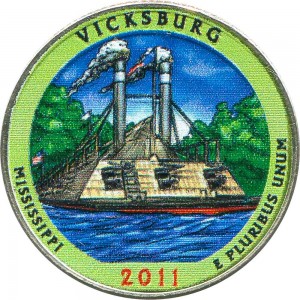 25 центов 2011 США "Виксбург" (Vicksburg) 9-й парк, цветная цена, стоимость