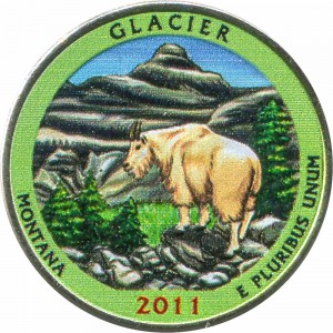25 центов 2011 США Глейшер (Glacier) 7-й парк, цветная цена, стоимость