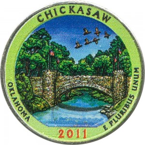 Quarter Dollar 2011 USA "Chickasaw" 10th National Park, colorized price, composition, diameter, thickness, mintage, orientation, video, authenticity, weight, Description