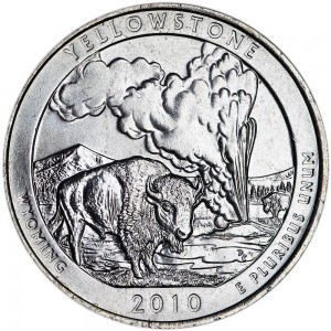 25 cents Quarter Dollar 2010 USA Yellow Stone 2nd National Park mint mark P