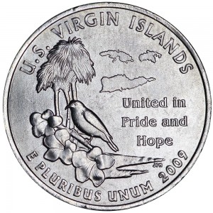 Quarter Dollar 2009 USA Virgin Islands mint mark P price, composition, diameter, thickness, mintage, orientation, video, authenticity, weight, Description