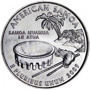 Quarter Dollar 2009 USA American Samoa district mint mark D price, composition, diameter, thickness, mintage, orientation, video, authenticity, weight, Description