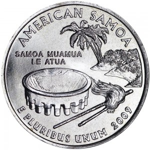 25 cents Quarter Dollar 2009 USA American Samoa district mint mark P price, composition, diameter, thickness, mintage, orientation, video, authenticity, weight, Description