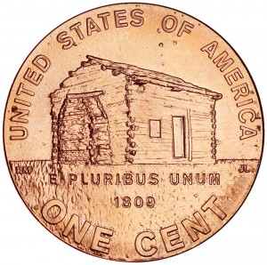1 cent 2009 USA Cabin, Birth and Early chilhood of Lincoln, mint mark P price, composition, diameter, thickness, mintage, orientation, video, authenticity, weight, Description