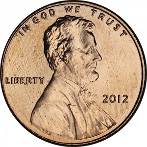 1 cent 2012 USA, Shield mint mark P price, composition, diameter, thickness, mintage, orientation, video, authenticity, weight, Description