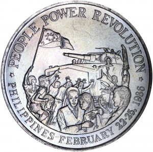 10 pisos 1988 Philippines, the Philippine revolution of 1986 price, composition, diameter, thickness, mintage, orientation, video, authenticity, weight, Description