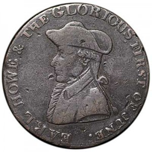 1/2 пенни 1794 Великобритания, токен. Граф Хау цена, стоимость