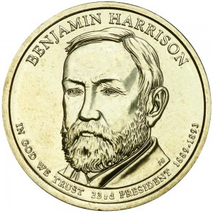 1 dollar 2012 USA, 23th President Benjamin Harrison mint P price, composition, diameter, thickness, mintage, orientation, video, authenticity, weight, Description