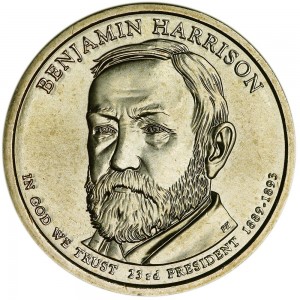 1 dollar 2012 USA, 23th President Benjamin Harrison mint D price, composition, diameter, thickness, mintage, orientation, video, authenticity, weight, Description