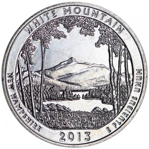 25 центов 2013 США "Белые горы" (White Mountain) 16-й парк, двор S цена, стоимость