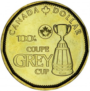 1 dollar 2012 Canada 100th Grey Cup price, composition, diameter, thickness, mintage, orientation, video, authenticity, weight, Description