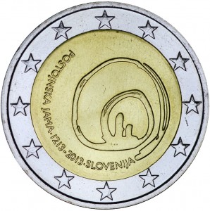 2 Euro 2013 Slovenia Postojna Cave price, composition, diameter, thickness, mintage, orientation, video, authenticity, weight, Description