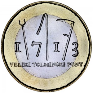3 euro 2013 Slovenia VELIKI TOLMINSKI PUNT price, composition, diameter, thickness, mintage, orientation, video, authenticity, weight, Description