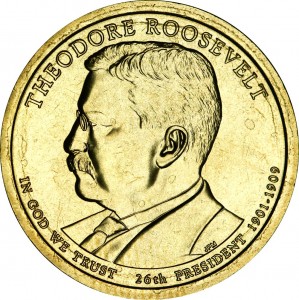 1 dollar 2013 USA, 26th President Theodore Roosevelt mint D price, composition, diameter, thickness, mintage, orientation, video, authenticity, weight, Description